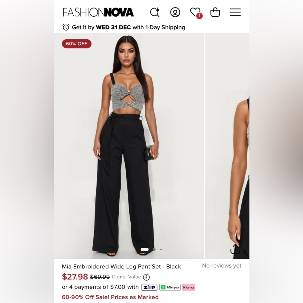 Beautiful crop top + Wide Leg black Pants